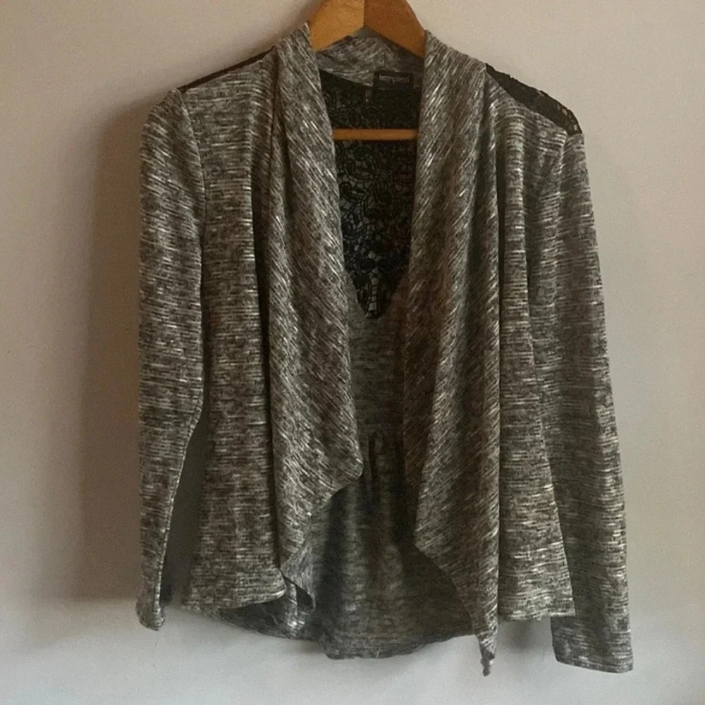 Tempted Gray and Black Lace Cutout Cardigan size Medium